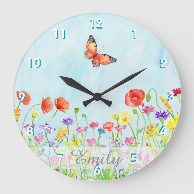 wildflowers spring flower watercolors customizable large clock (Front)