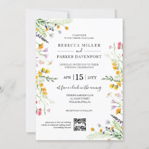 Wildflowers spring modern Wedding QR Code Invitation