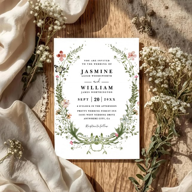 Wildflowers Spring Wreath Rustic QR Code Wedding Invitation (Creator Uploaded)