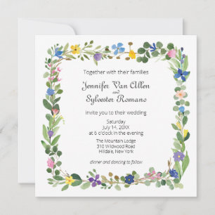 Wildflowers Square Frame Wedding Flat Card