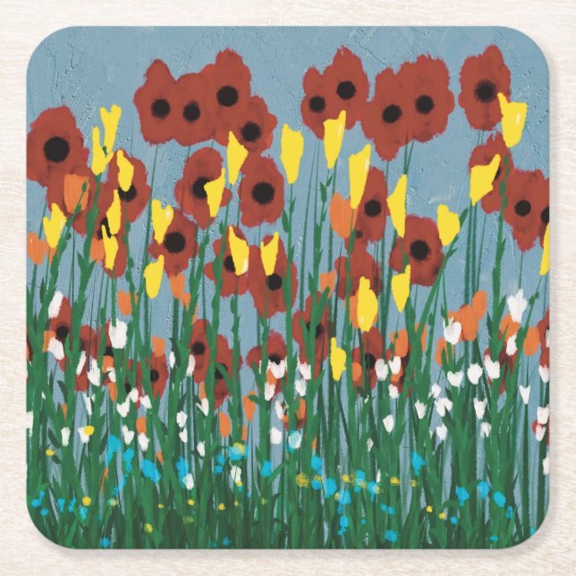 Wildflowers Square Paper Coaster (Front)