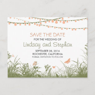 Wildflowers & String lights save the date postcard