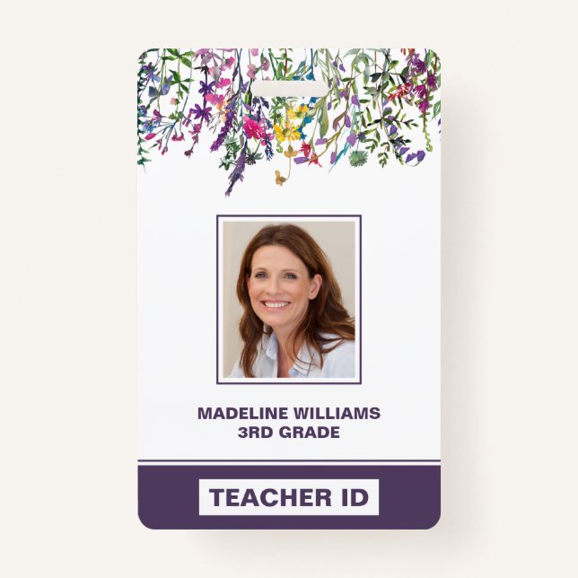 Wildflowers Teacher Name Photo ID Badge (Front)