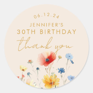 Wildflowers Thank You 30th Birthday Champagne Classic Round Sticker