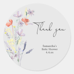 Wildflowers thank you baby shower classic round sticker