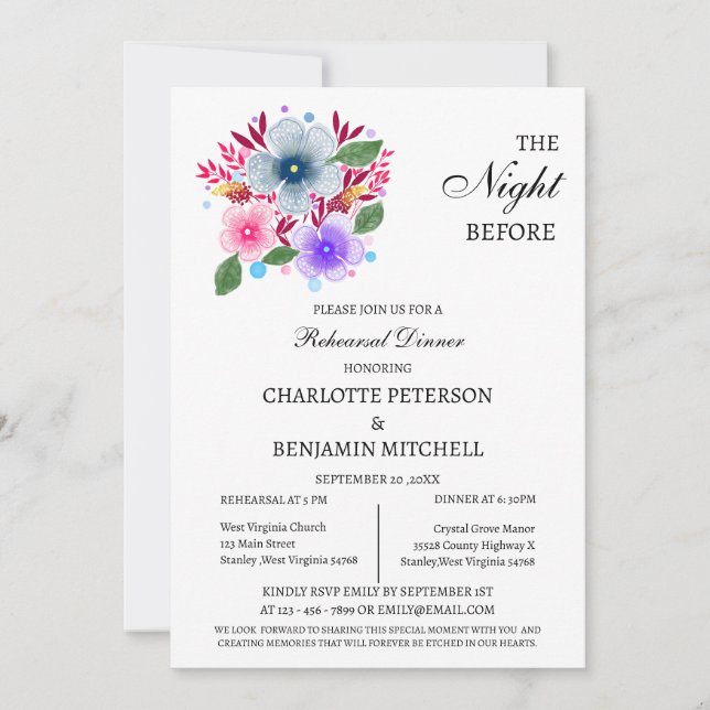 Wildflowers The Night Before  Rehearsal Dinner Invitation (Front)