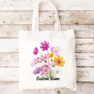 Wildflowers tote bag, Custom name tote bag, Mom Bag