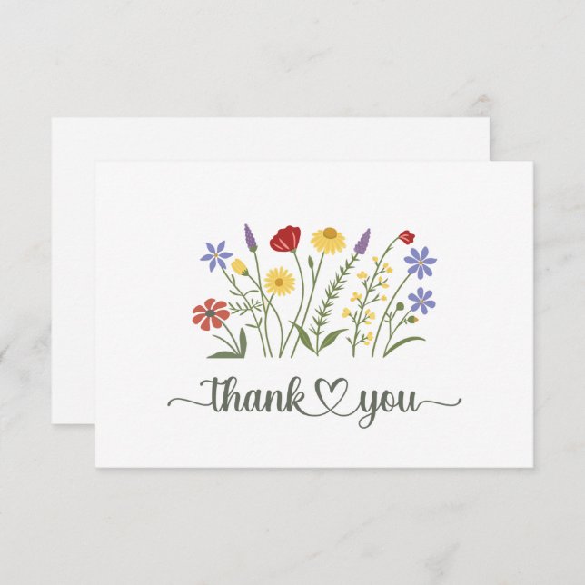 Wildflowers Typography Wedding Thank You Card (Front/Back)