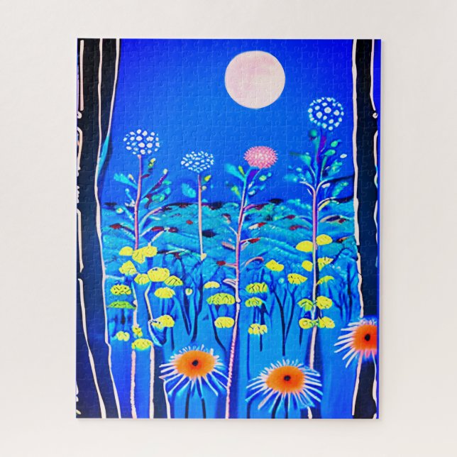 Wildflowers under a Full Moon Jigsaw Puzzle (Vertical)