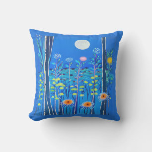 Wildflowers under a Full Moon Outdoor Pillow