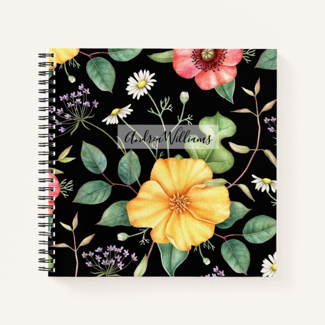 Wildflowers Vintage Drawing / Midnight Notebook (Front)