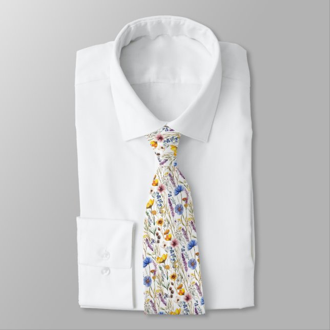 Wildflowers Watercolor Boho  Tie (Tied)