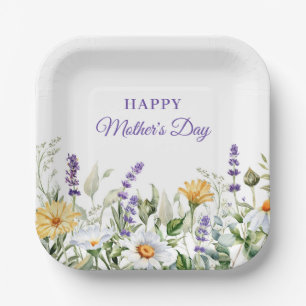 Wildflowers Watercolor Border Happy Mother's Day Paper Plate