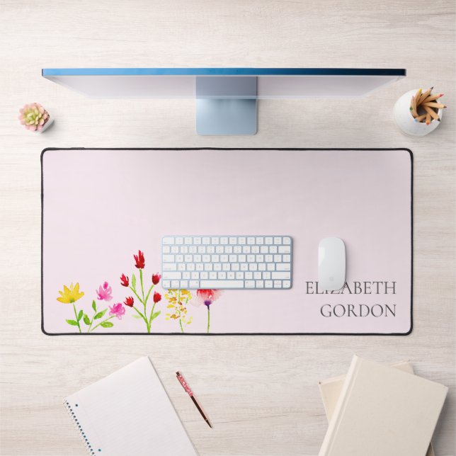 Wildflowers Watercolor Floral Boho Chic Modern Desk Mat (Office 1)