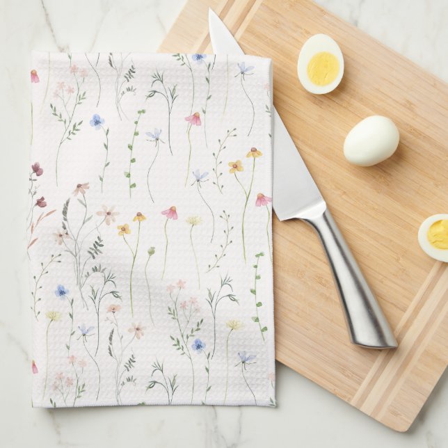 Wildflowers watercolor light pink  kitchen towel (Quarter Fold)