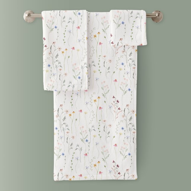 Wildflowers, watercolor meadow  bath towel set (Creator Uploaded)