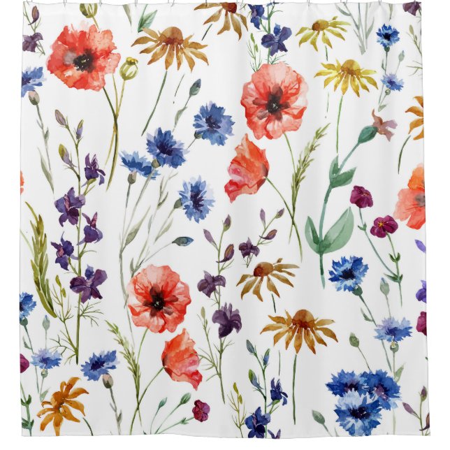 Wildflowers Watercolor Poppy Chamomile Background (Front)