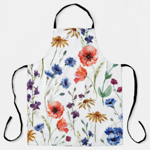 Wildflowers Watercolor Poppy Chamomile Background Apron