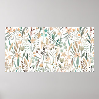 Wildflowers watercolor seamless pattern. Flowers f Poster