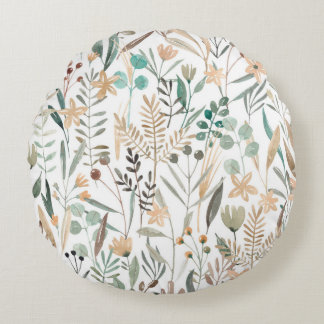 Wildflowers watercolor seamless pattern. Flowers f Round Pillow