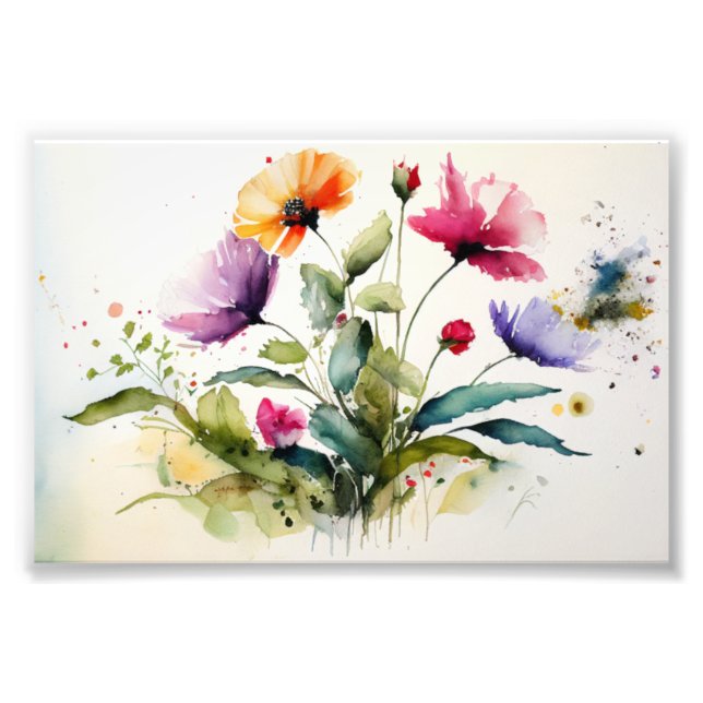 Wildflowers, Watercolor Style, Painting, Wall Art (Front)