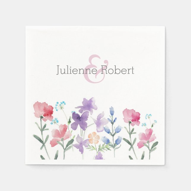Wildflowers Watercolor Wedding Paper Napkins (Front)