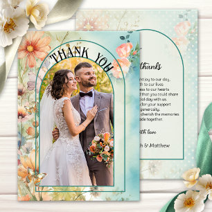 Wildflowers Watercolor Wedding Photo Thank You Card