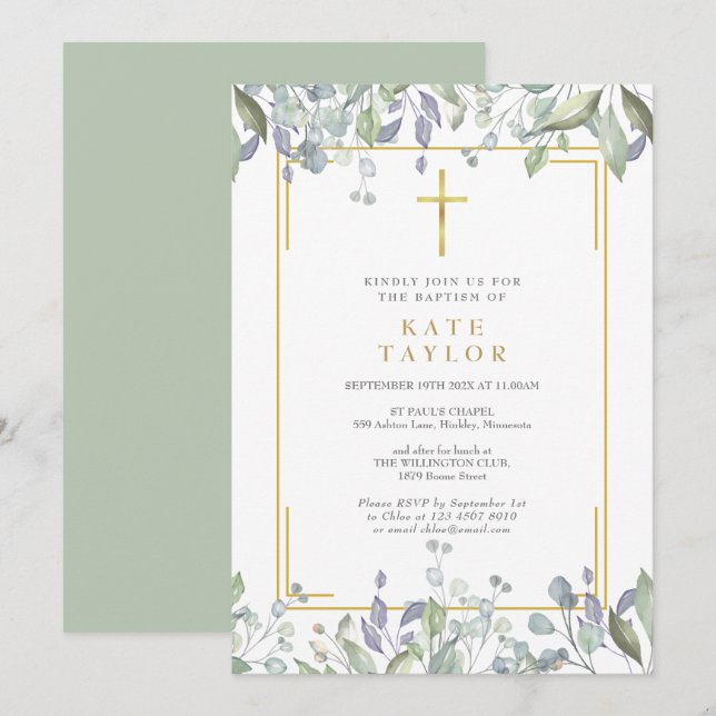 Wildflowers Watercolour Floral Baptism Christening Invitation (Front/Back)