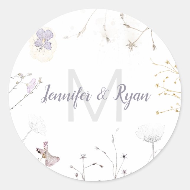 wildflowers wedding  classic round sticker (Front)