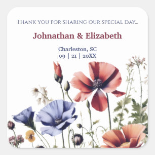 Wildflowers Wedding Square Sticker