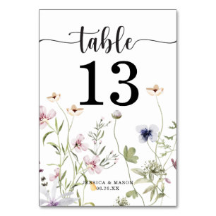 Wildflowers Wedding Table Numbers Double Sided