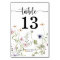 Wildflowers Wedding Table Numbers Double Sided