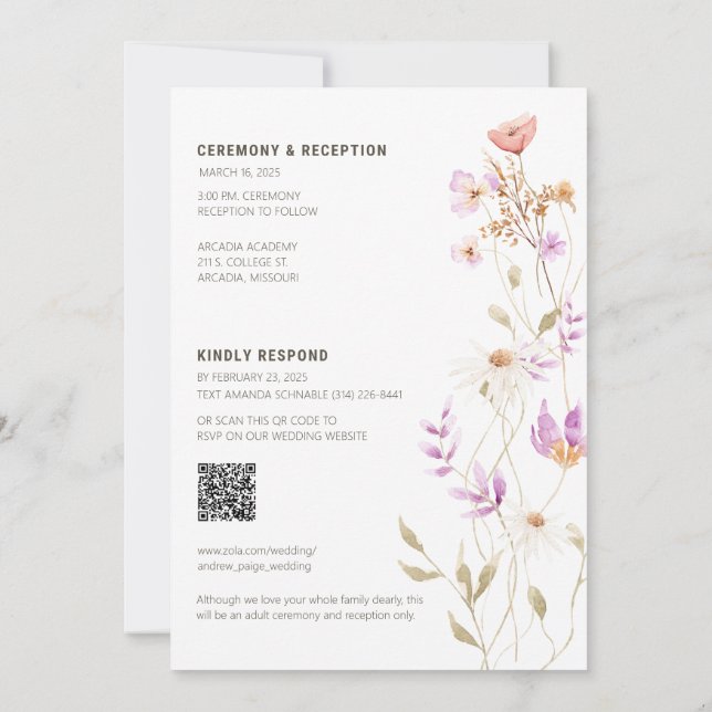 Wildflowers White Chic Wedding Invitation #3 new (Back)