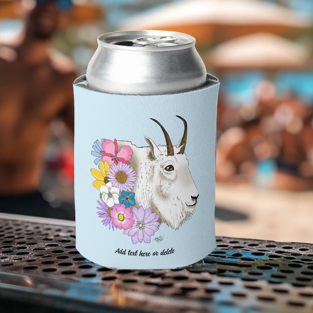 Wildflowers White Mountain Goat Nature Wildlife Can Cooler (Creator Uploaded)