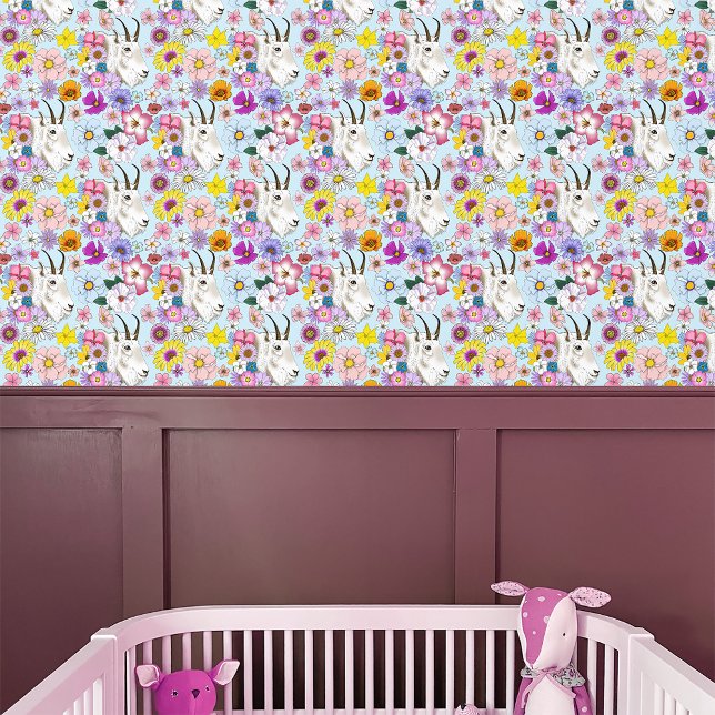 Wildflowers White Mountain Goat Nature Wildlife Wallpaper (Creator Uploaded)