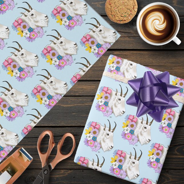 Wildflowers White Mountain Goat Nature Wildlife Wrapping Paper (Creator Uploaded)