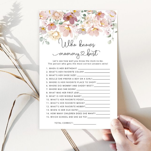 Wildflowers Who knows mommy best baby shower game (Creator Uploaded)