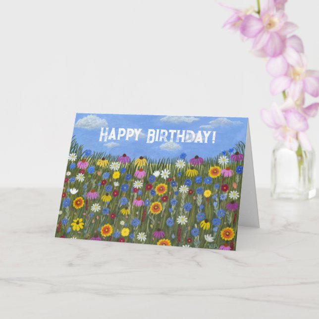 Wildflowers with Daisies Folded Card (Orchid)