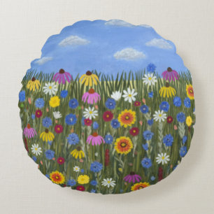 Wildflowers with Daisies Round Pillow