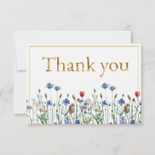 Wildflowers with Elegant Gold Script Thank you Card