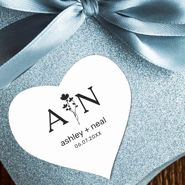 Wildflowers with Initial for Wedding Heart Sticker (Creator Uploaded)