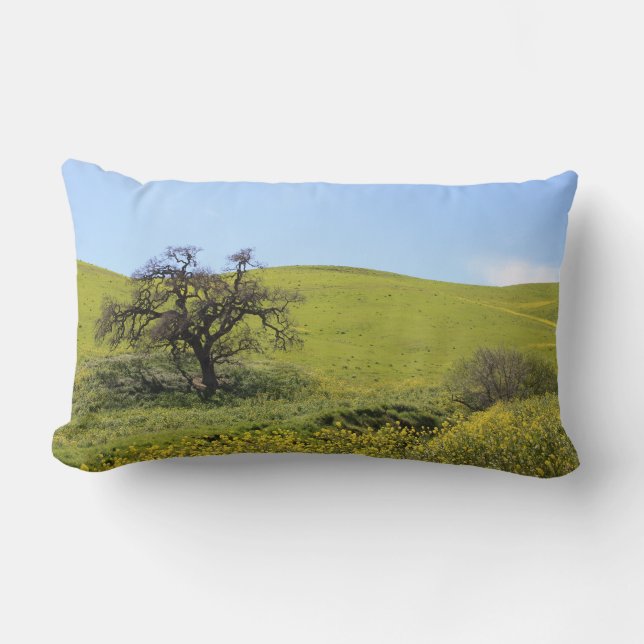 Wildflowers with Oak Spring Vista Photograph Lumbar Pillow (Front)