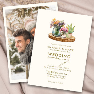 Wildflowers wood Mason Jars Boho Bohemian Wedding Invitation