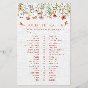 Wildflowers Would She Rather Baby Shower Game