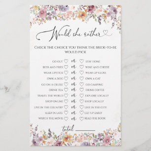 Wildflowers Would she rather bridal shower game