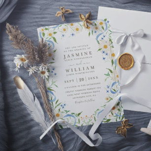 Wildflowers Wreath Rustic Elegant Modern Wedding Invitation