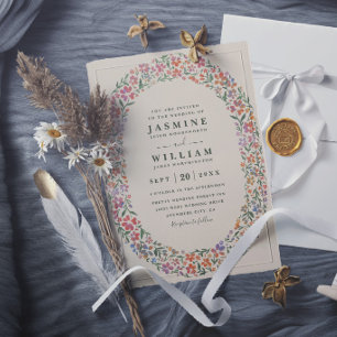 Wildflowers Wreath Rustic Elegant Modern Wedding Invitation