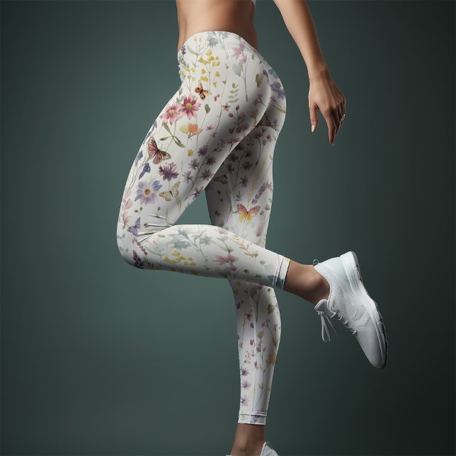 Wildflowers Yoga Whimsical Watercolor Leggings (Creator Uploaded)
