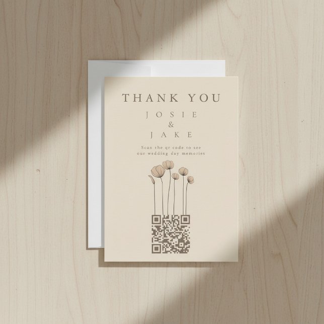 Wildfowers QR Code Mariage Carte de remerciements (Wildfowers QR Code Wedding Thank You Card.)