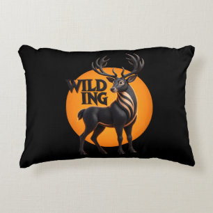 Wilding Stag Deer Sun Emblem Graphic Illustration Accent Pillow